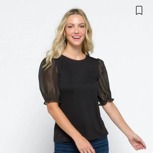 Les Serein Wendy Puff Sleeve Knit Top black L
